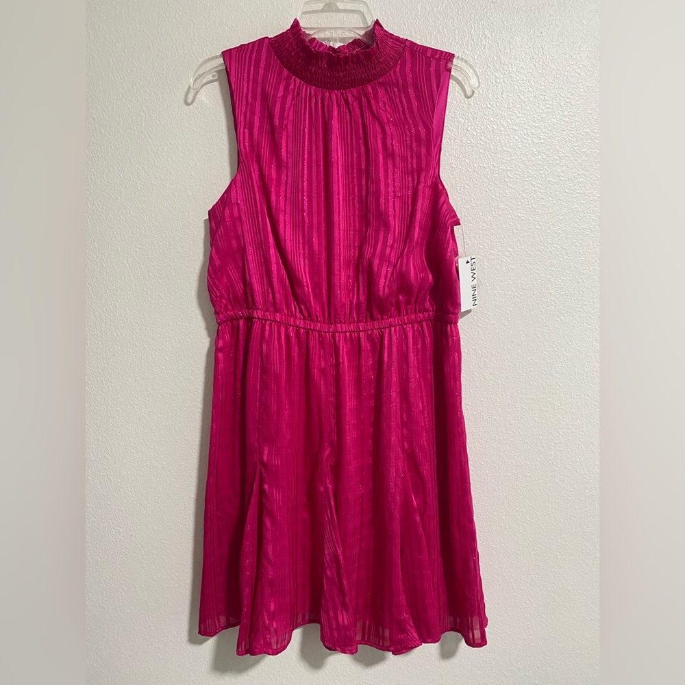 Nine West Fuchsia Pink Metallic Stripe Dress sz Medium NWT $40